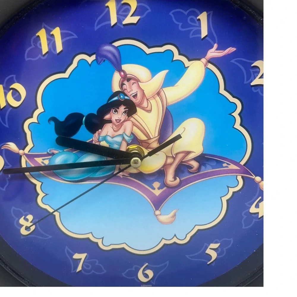 Disney‎ Aladdin Princess Jasmine Magic Carpet Wall Clock Blue Gold Black Round